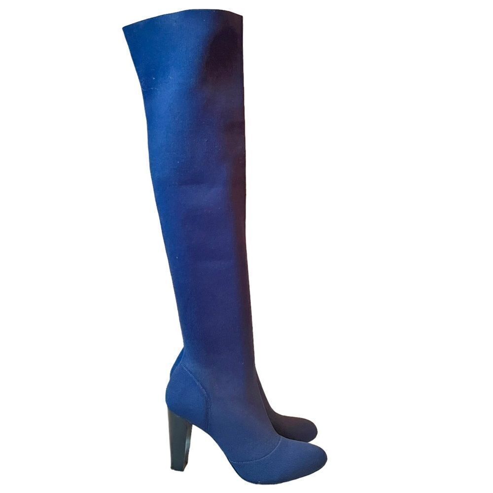 Charlesby Charles David Simone Navy Blue Over-The-Knee Stretch Knit Boots